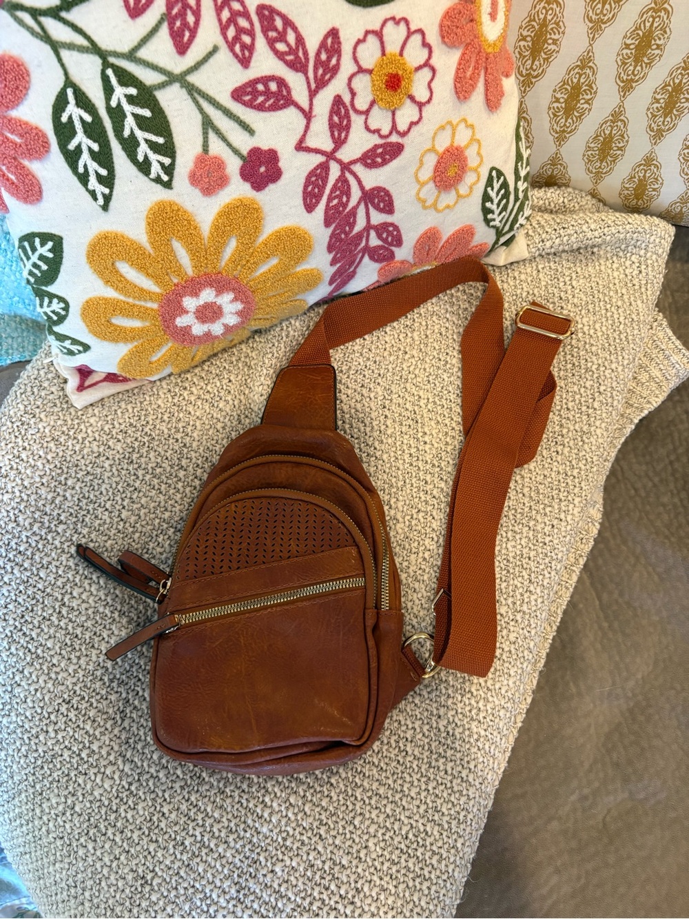 Brown Leather Sling Crossbody Bag